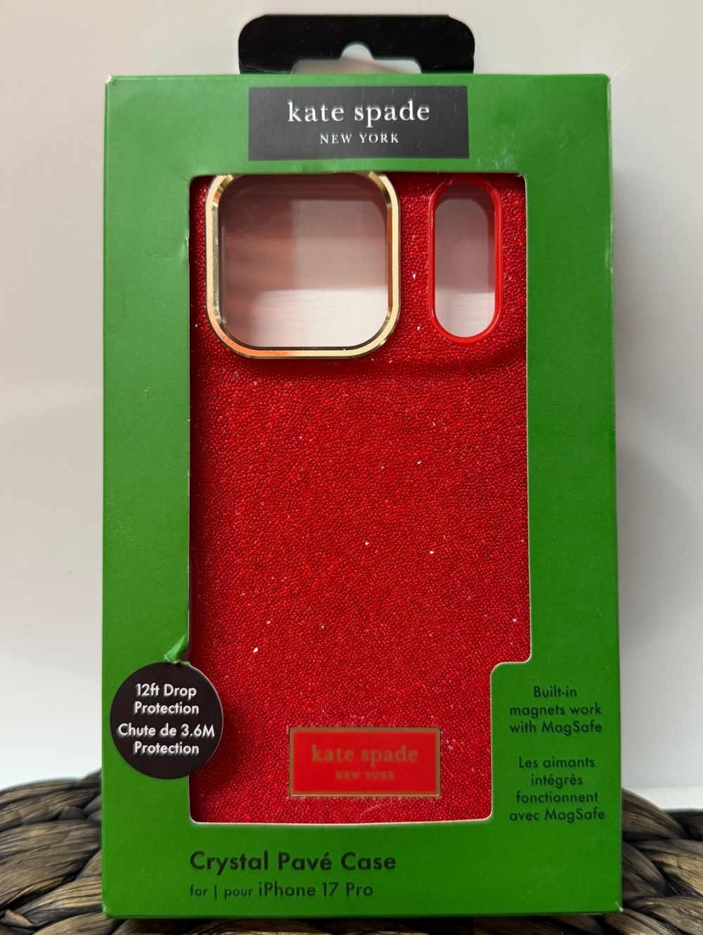 Kate Spade New York Crystal Pavé Case for iPhone 17 Pro - Red with Gold Trim